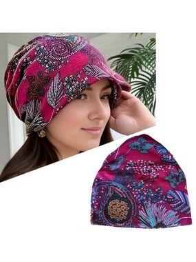 Bohemian Flower Print Versatile Slouchy Beanie or Scarf